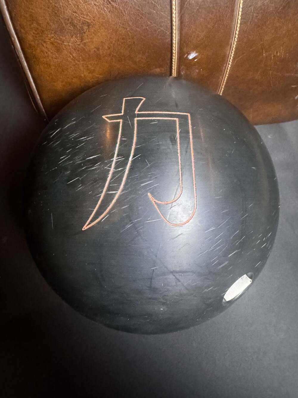Vintage AMF Sumo Mr. Q Black Urethane 16lb Bowling Ball with Leather Bag